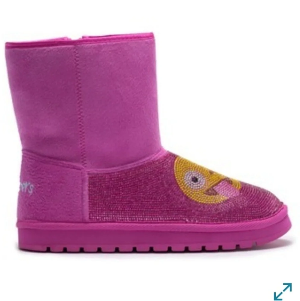 Skechers Pink Snuggle Emoji sparkle Bling boots 13 Cy